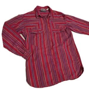Vintage 1990s Red Cotton Stripe Button up Shirt made in India / Small